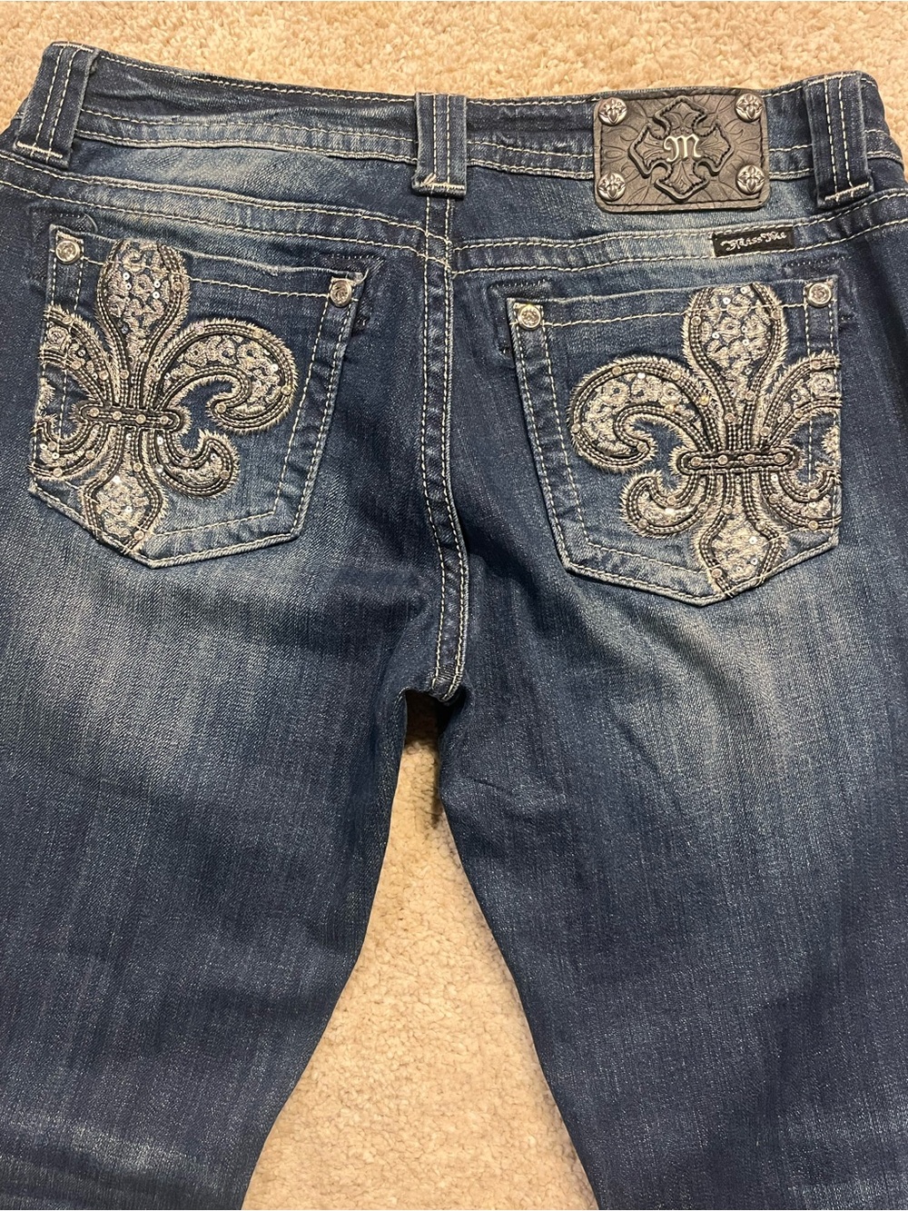 Miss Me Embellished Fleur De Lis Bling Jeans Dark Wash Straight 30x31 Y2K